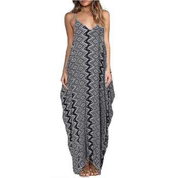 

Print Floral Loose Boho Beach Dress Women Sexy Shoulder Strap V-Neck Retro Maxi Summer Evening Party Vacation