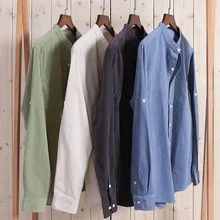 Осень, Вельветовая рубашка с длинным рукавом, хлопок, стоячий воротник, приталенная рубашка, модный бренд, высокое качество