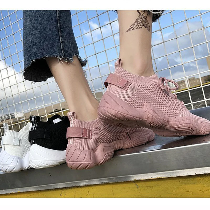 

2019 New Women Sneakers Running Shoes Mesh Breathable Sneakers Up Rubber Outdoor Shoes Light Walking Shoes Fashion