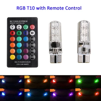 

New 2pcs RGB T10 Led W5W Bulb 12V Remote Control 194 168 501 Strobe Led Lamp Reading Lights Turn Signals Clearance Brake Reverse
