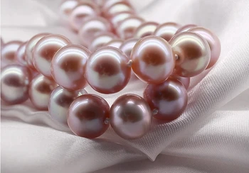 

FREE SHIPPING light luxury 9-10MM Lavender natural pearl necklace round very light genuine female NECKLACE