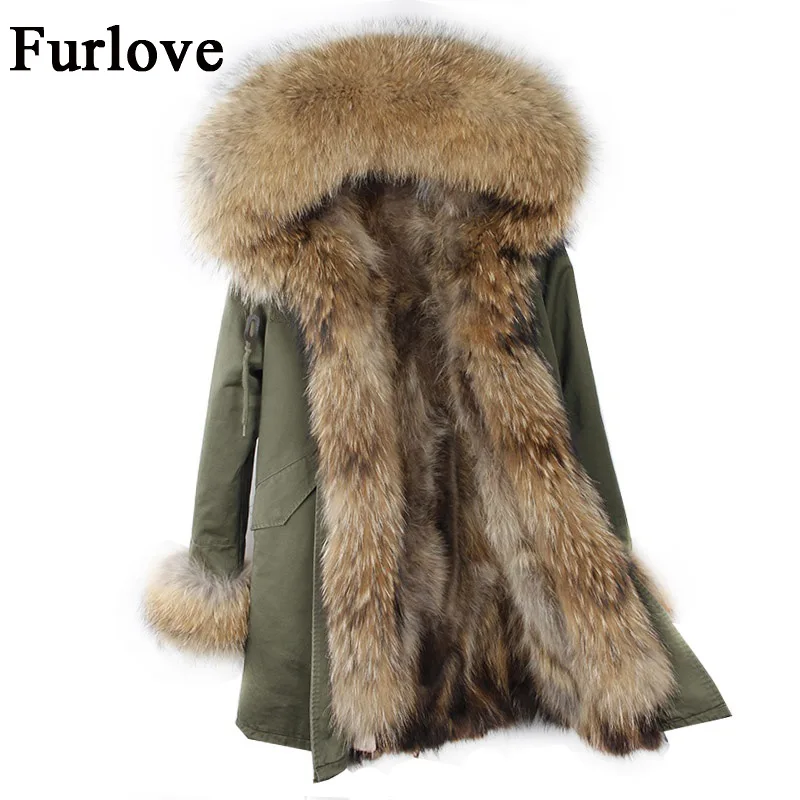 Womens Winter Jacket Women Coat Jackets Real Raccoon Fur Collar And Lining Parkas Vintage Warm Thick Army Green Black Long Parka | Женская