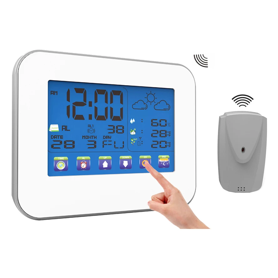 

Wireless Weather Station Indoor Outdoor Digital Thermometer Hygrometer LCD Touch Screen Temperature Humidity Meter with Sensor