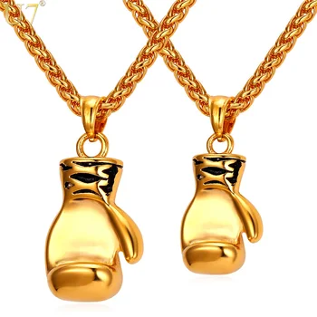 

U7 Boxing Glove Necklaces & Pendants Gold Color Stainless Steel Fitness Sport Men Jewelry Sale P905