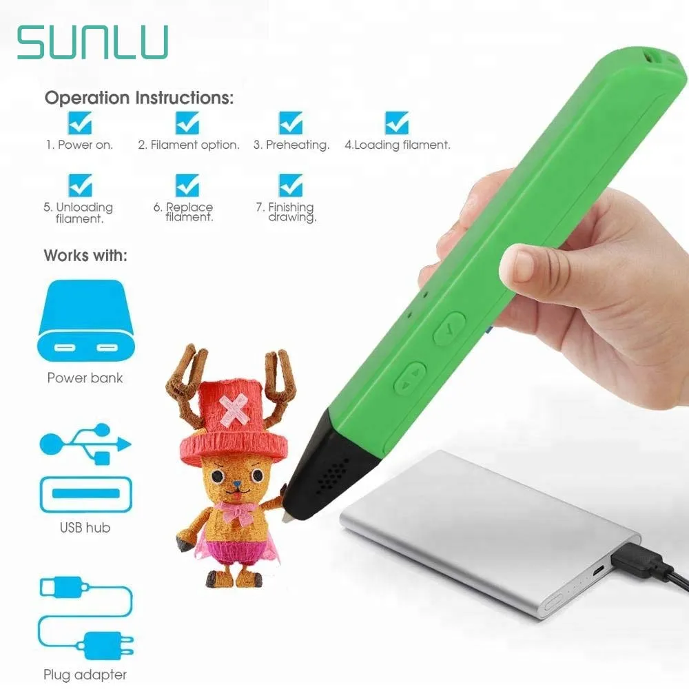 

Android usb 3d pen free ship 2019 New sunlu SL-600 3D Pen Support PLA/PCL Filament 1.75mm Fashion Desgin 3D Drawing Printing Pen
