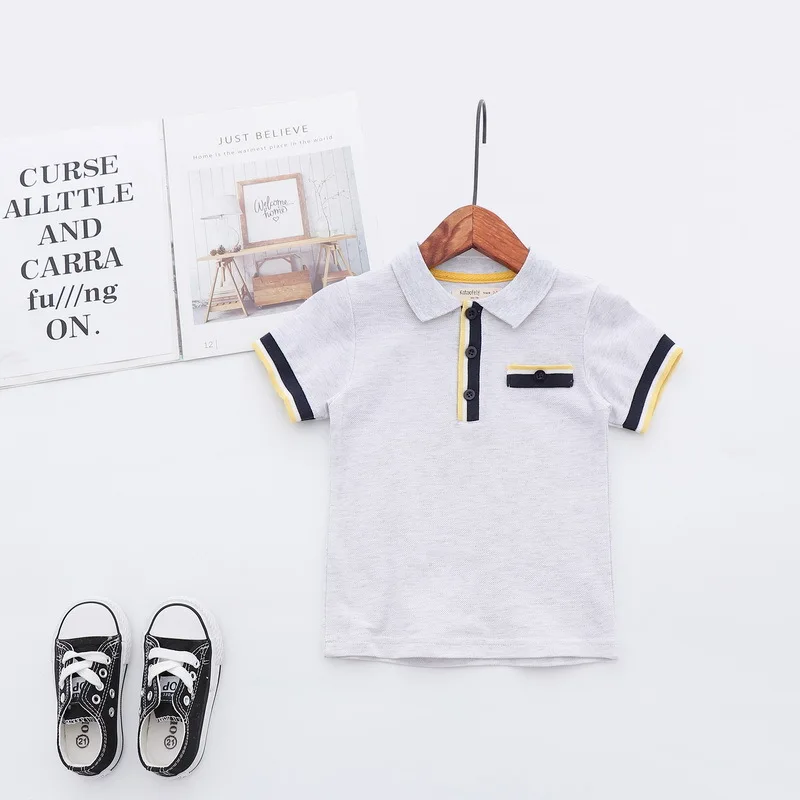 Fashion Summer Cotton Striped Baby Boys Short Sleeved T-shirt Patchwork Children Tees Kids Tops For Age 2-7 Years Old