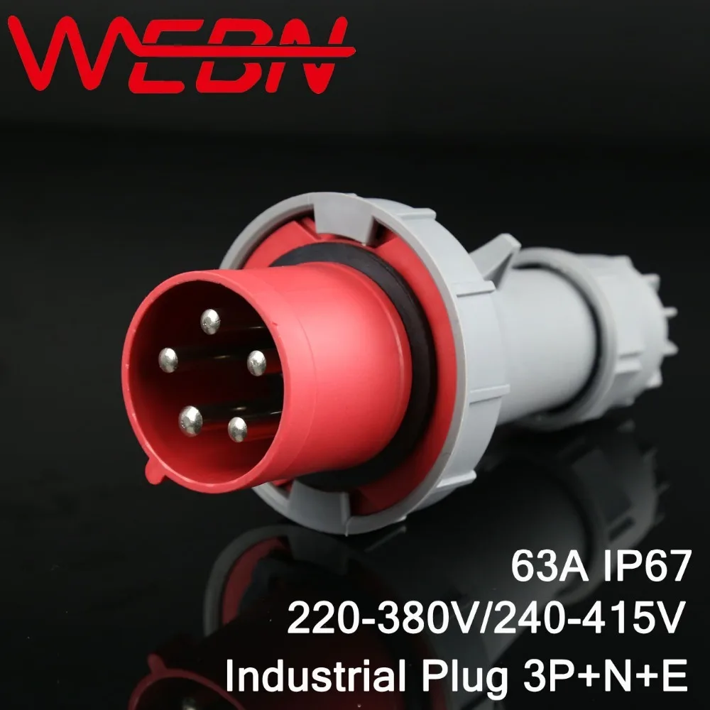 

0352 Series Industrial Plug Connector 63A 5Pins 3P+N+E Three Phase IP67 220V-380V/240V-415V Red Color Waterproof Connector