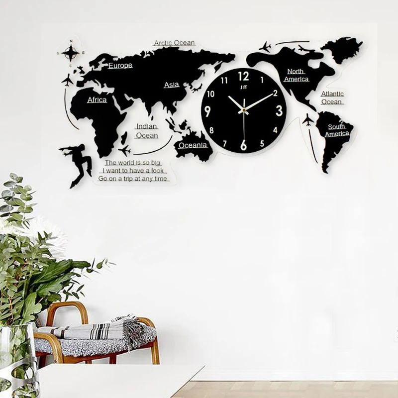 Northern Europe Style Acrylic World Map Shape Clock Needle Quartz Mute Creative Wall Living Room Decoration Adornment Gift | Дом и сад