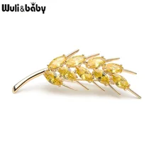 Wuli&Baby Copper Wheat 4.6*2.2cm Brooches For Women And Men Crystal Yellow White Fashion Wedding Broche Gift Scarf Pins