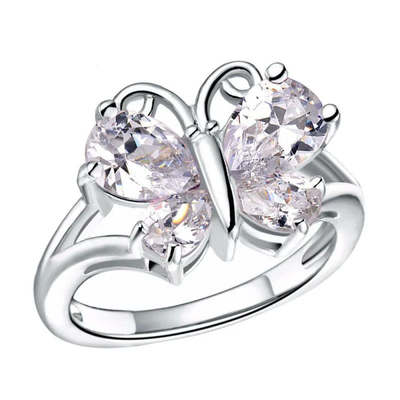 Аутентичные 925 стерлингового серебра Бабочка и сверкающие 5 цветов CZ палец кольцо для женщин стерлингового серебра ювелирные изделия свадебные подарки - Цвет основного камня: White