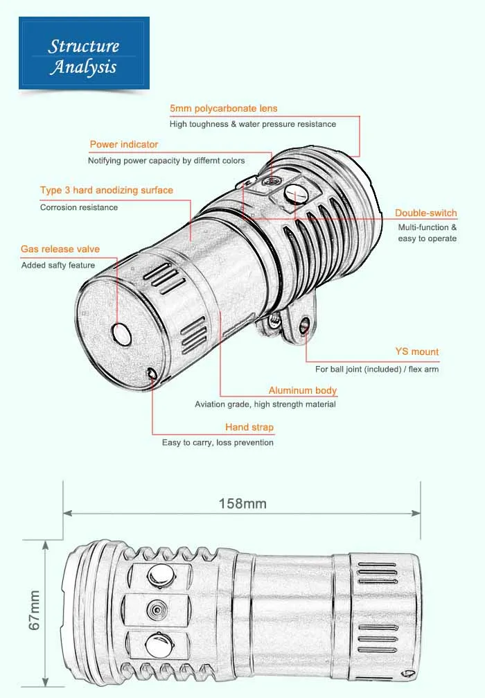 Archon DM20 CREE светодиодный 5200 люмен Дайвинг фонарик Подводная фотосъемка с батарейным пакетом