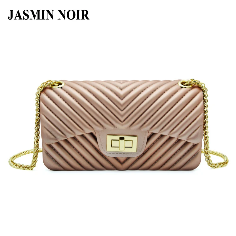

Summer New Jelly Women Silica Small Flap Cross Body Beach Bag Fashion Lady PVC Striped Messenger Bag Female Chains Shoulder Bags