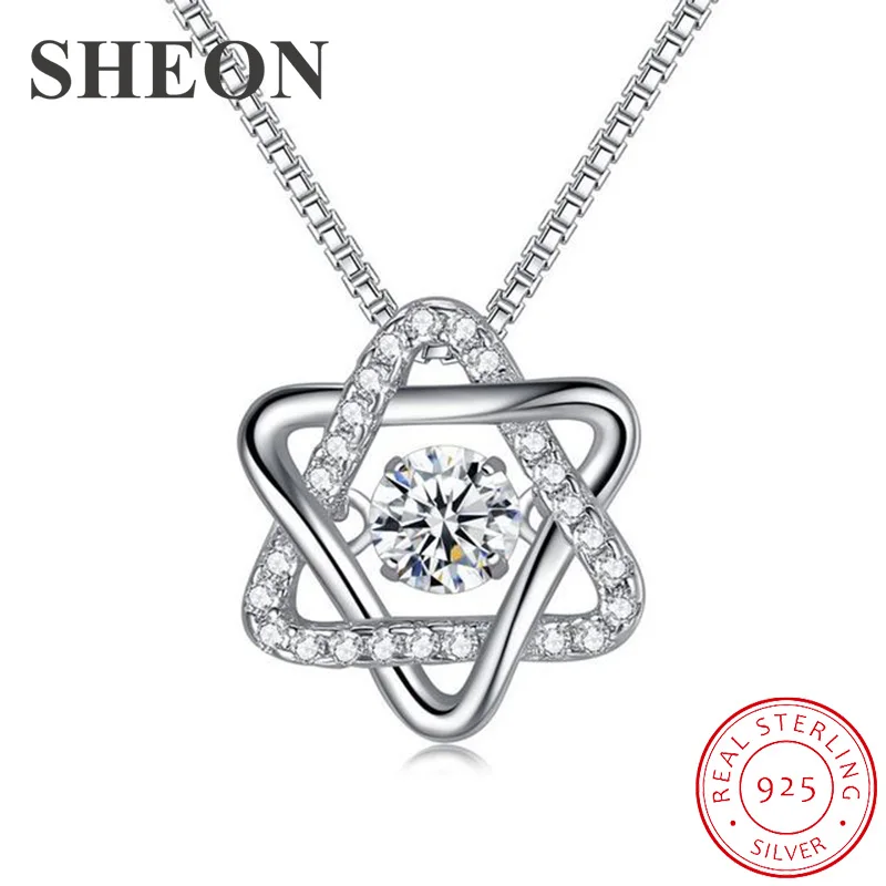 

SHEON Luxury 925 Sterling Silver Pave Clear CZ Dazzling Six Star Heartbeat Necklace Fashion Sterling Silver Jewelry For Women
