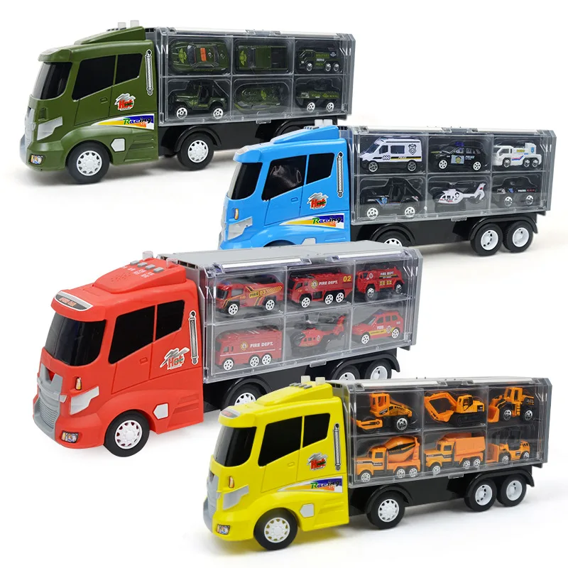 

Engineering alloy car model set, hand held large container transport vehicle 6 car children's toys