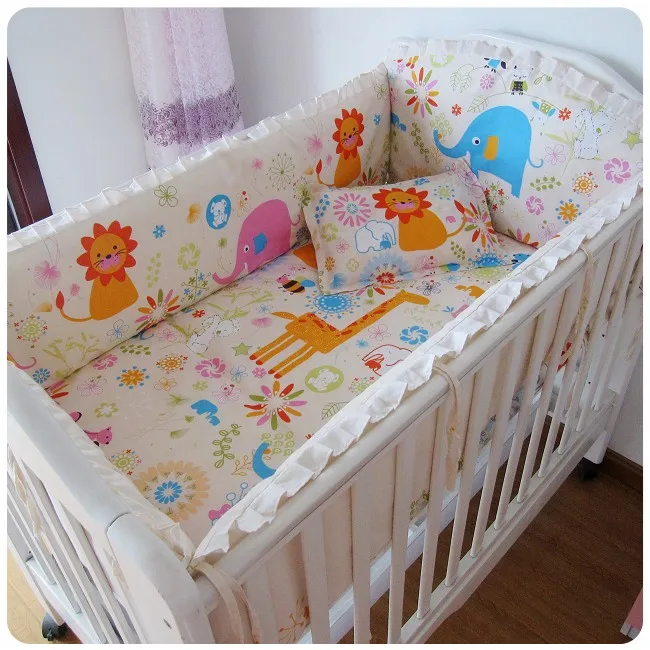

Promotion! 6PCS baby bedding set 100% cotton curtain crib bumper baby cot sets baby bed bumper ,(bumpers+sheet+pillow cover)
