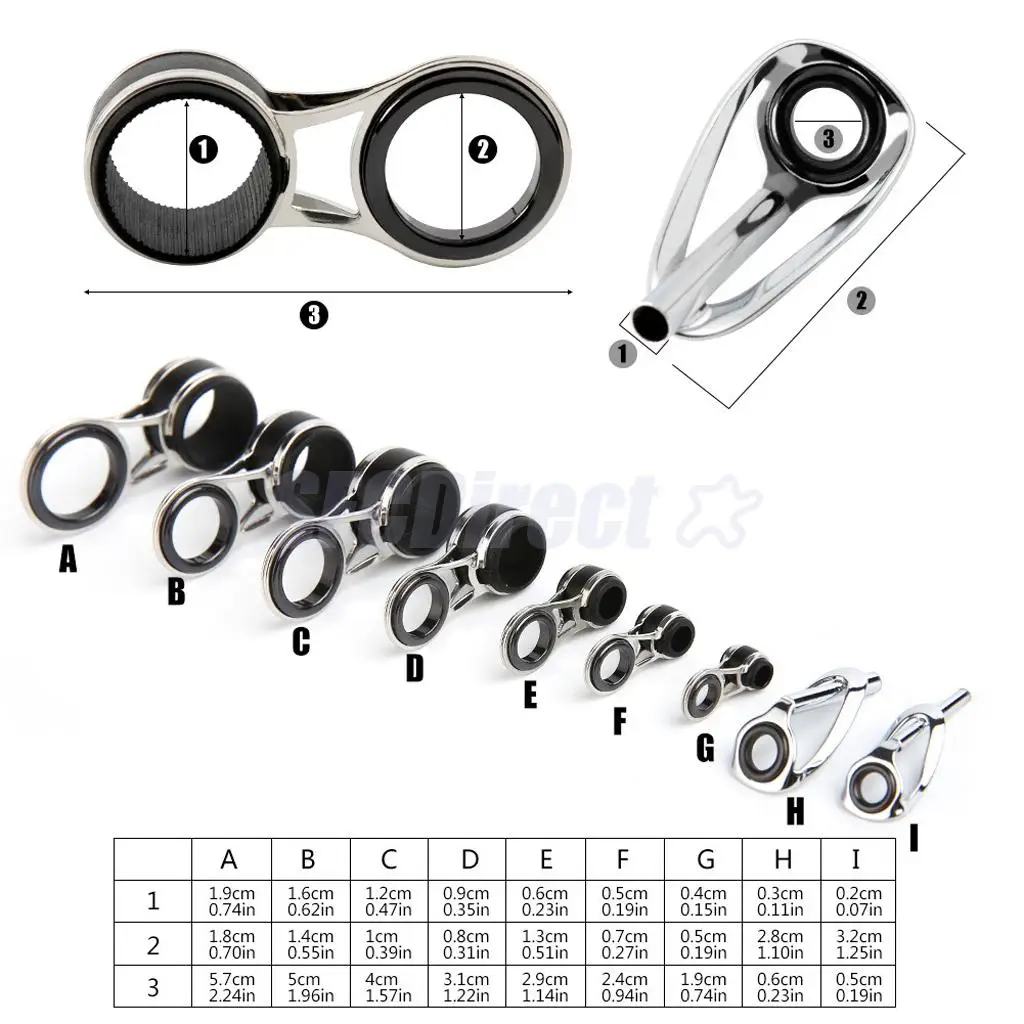 55Pcs/box Stainless Steel Fishing Rod Guides Rod Repair Kit DIY Eye Rings, Mixed 9 Sizes