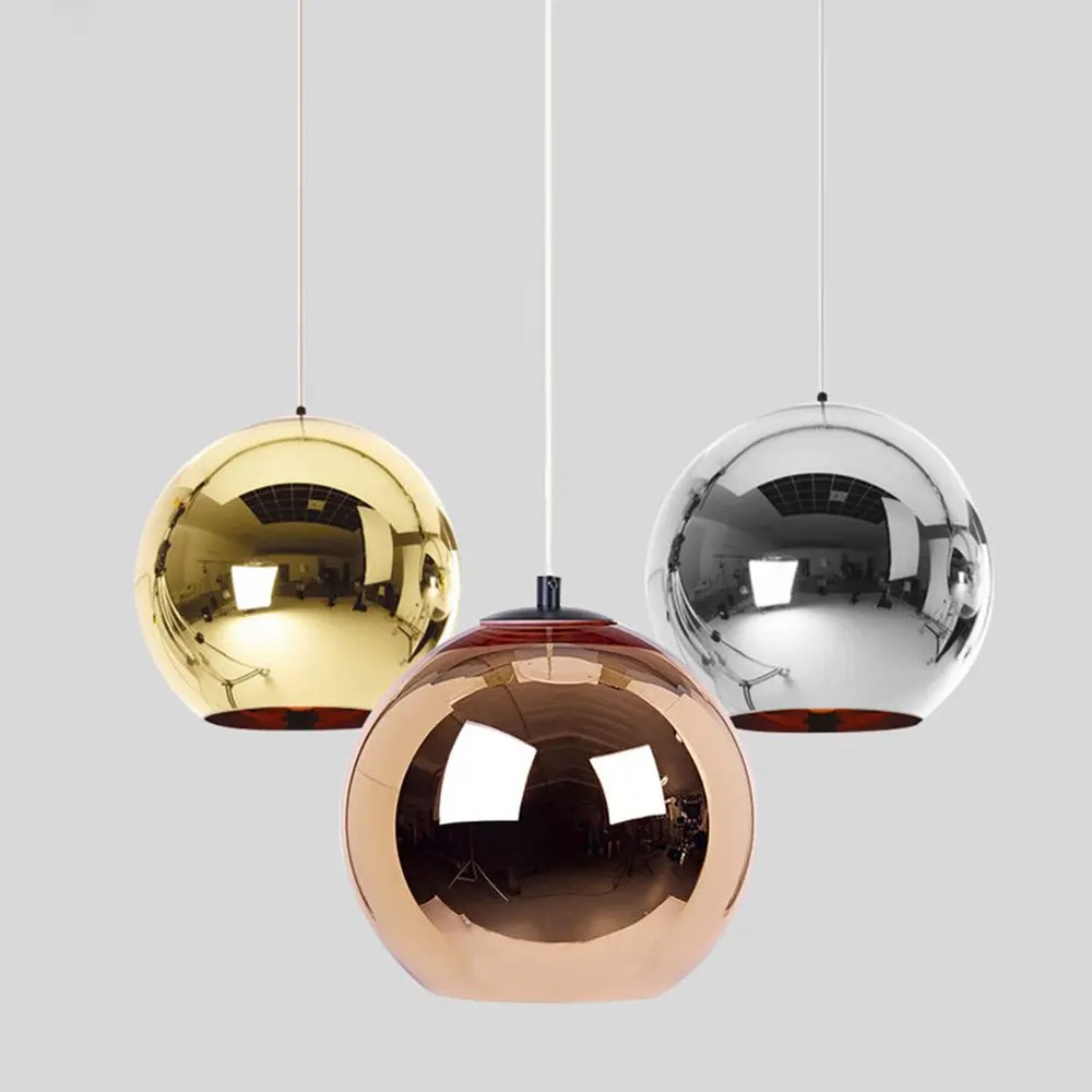 

Modern Tom Dixon Electroplated Golden Ball Pendant Lights Glass LED Hanglamp Kitchen Hanging Light Living Room Cafe Luminaries