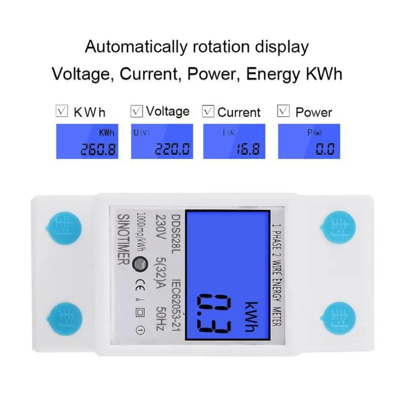 5-32A 230 В в 50 Гц цифровой счетчик энергии подсветка дисплей рельс однофазный счетчик энергии пластик + сплав + алюминий счетчик энергии