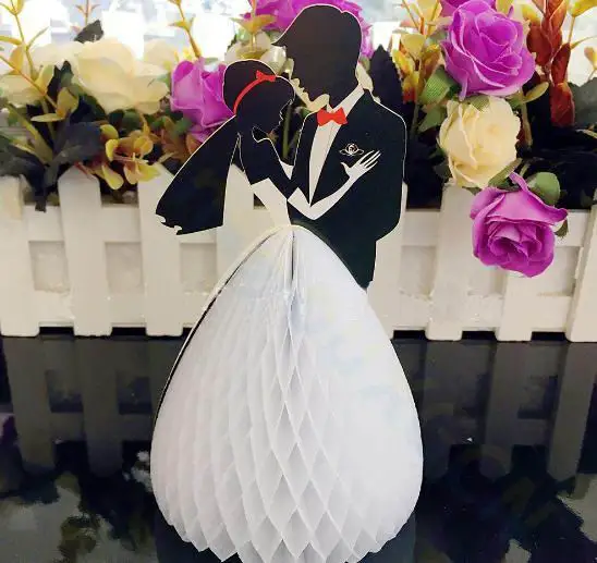 White bride bridegroom Valentine's Day wedding greeting card invitations 3D Paper Invitation Card Party pop up card Decorations