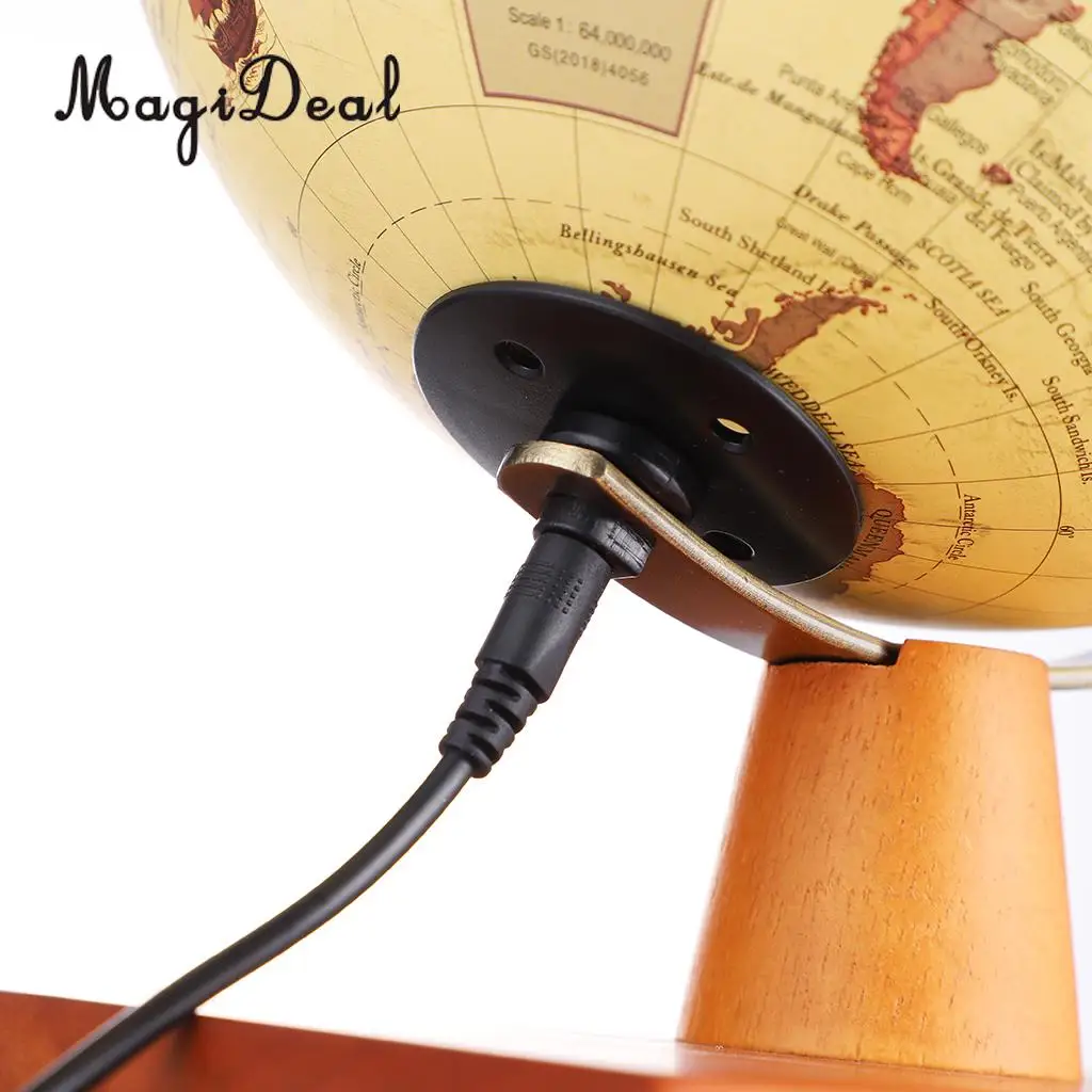 Vintage Wooden Base World Map Globe Decorative Desktop Rotating Geography Globe Educational Gifts