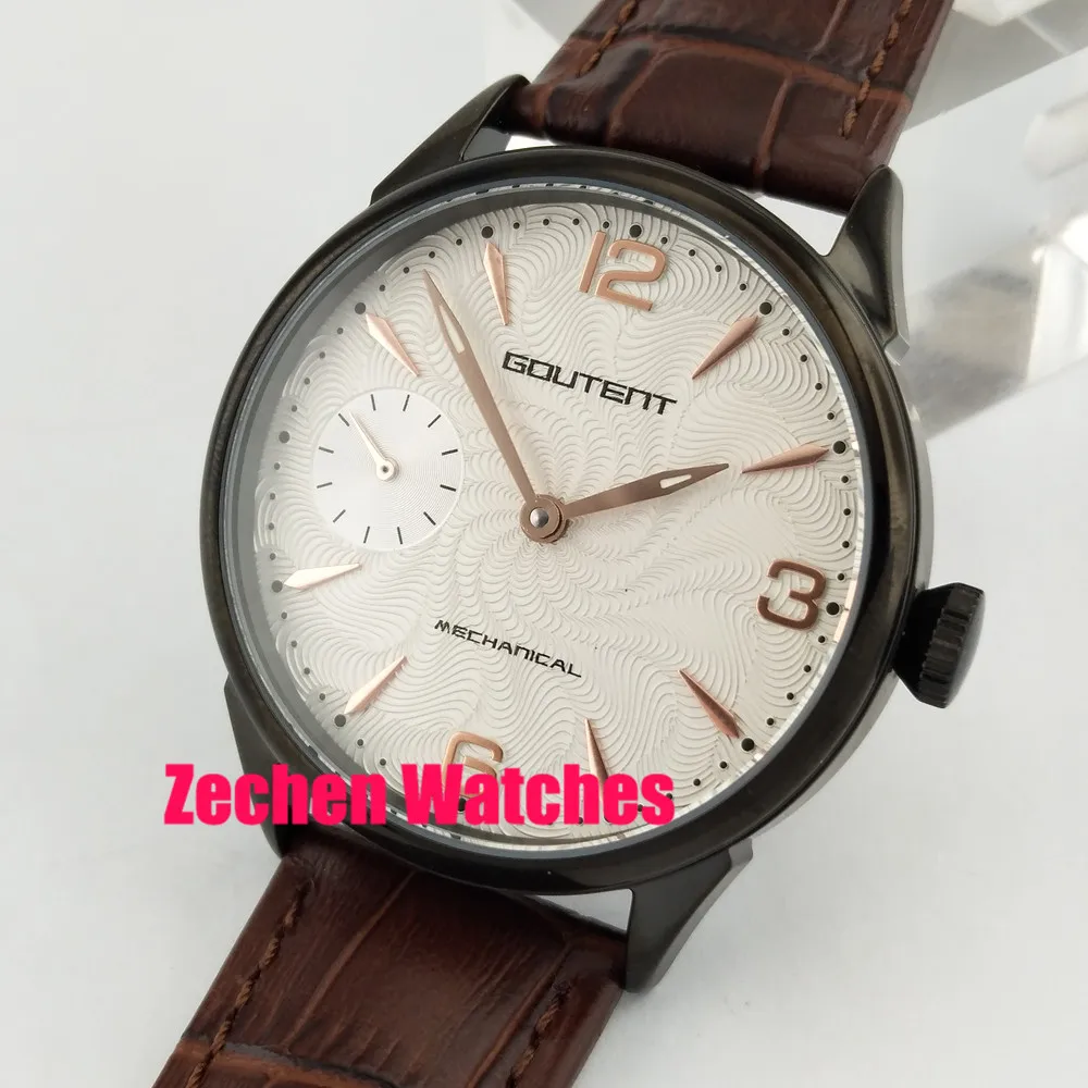 

42mm White Dial Hand-winding Mechanical Mens Wristwatches black case Watch Goutent top brand mens watch