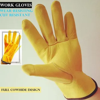 

200p Two-Layer Cowhide Work Gloves Cut resistant Driver/welding Multifunction Wear-resisting Adiabatic Men&Women Leather Gloves