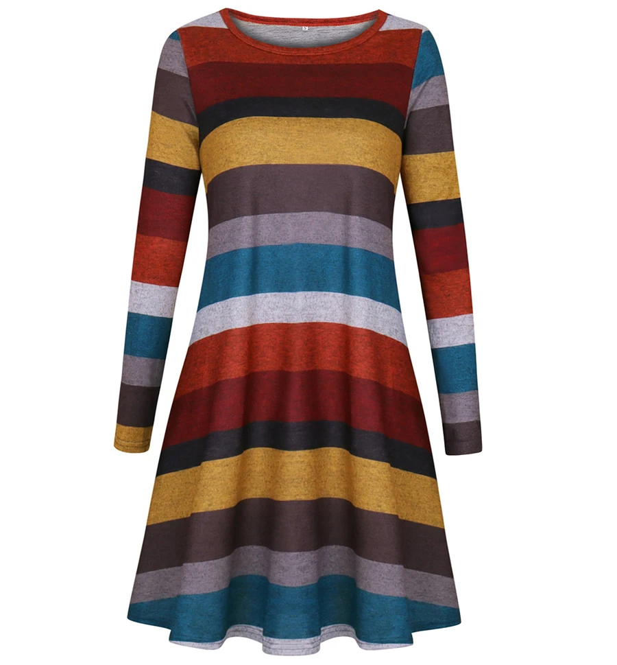 Gladiolus Autumn Winter Women Dress O-Neck Long Sleeve Striped Loose Casual Midi Dress Vestidos Verano 2018 Vestido Sundress (40)