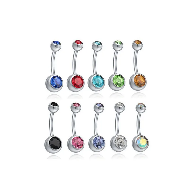 

SHUANGR Silver Color Belly Button Rings Navel Piercing Bar Double Crystal Head Stainless Steel Body Jewelry
