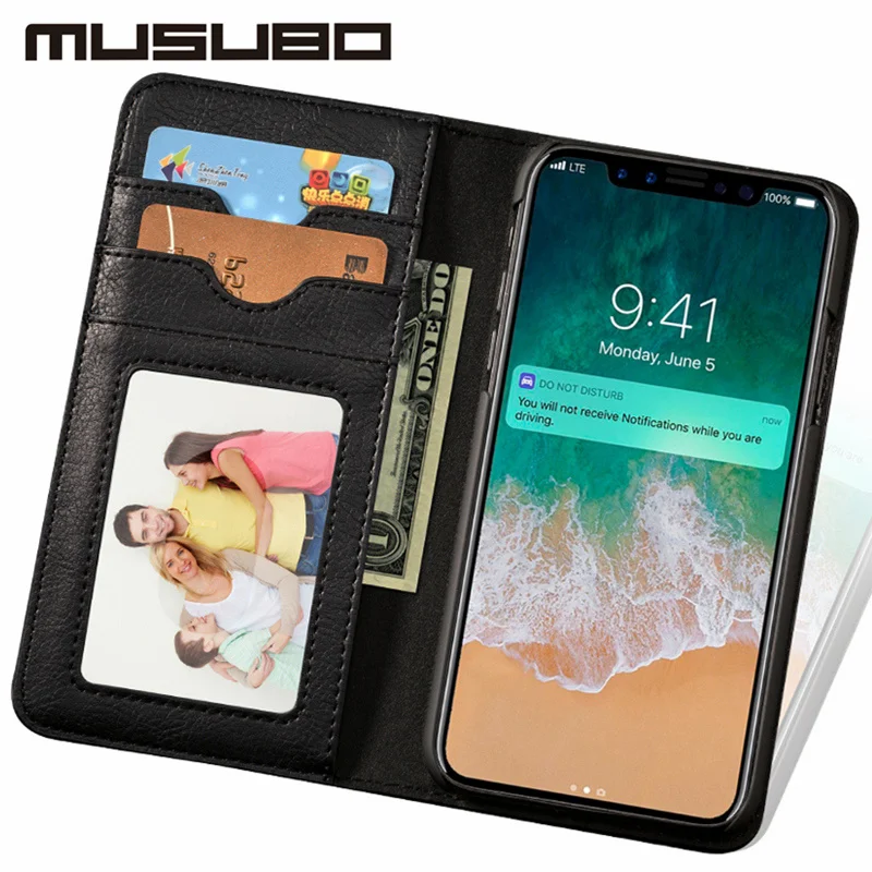 

Musubo Flip Luxury Genuine Leather Case For iPhone X 8 Plus 7 6 6s Plus Wallet For Samsung galaxy Note 8 S8 Cover Coque capa