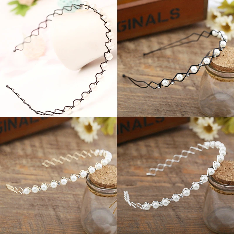 

Sale New Arrival Simple Girls Kids Crystal Pearl Wavy Headband Headwear For Women Hair Accessory