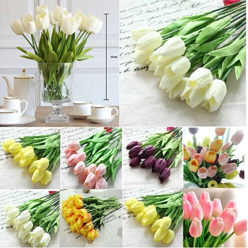 \u20dd10 Pcs Artificial Flowers \u2460 Tulips Tulips Flower European Style Silk \u3010\u3011 Bouquet Bouquet Single 