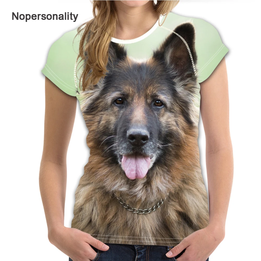 

Nopersonality Animal T Shirt 3d German Shepherd Dog Print Short Sleeve for Women Casual Top Tees Female Cute T-shirts Plus XXL