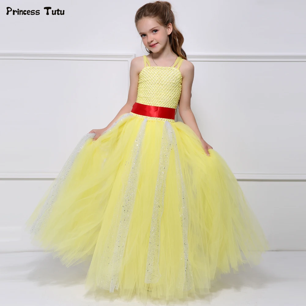 Belle Princess Tutu Dresses For Girls Wedding Party Dress Kids Beauty Beast Halloween Costumes Yellow Ball Gown 1-14 | Детская одежда и