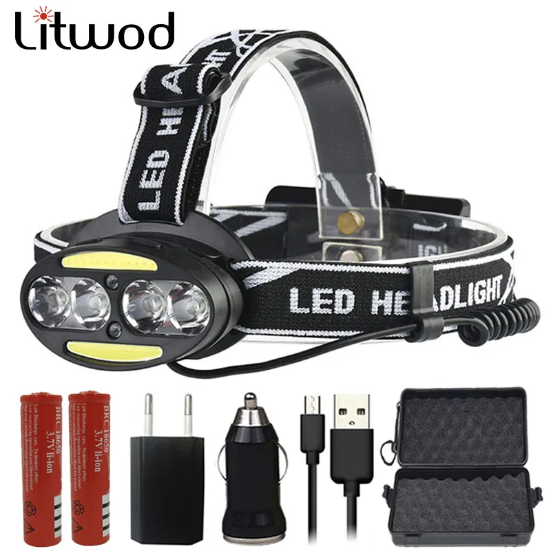 Goedkoop Z20 Koplamp 30000 Lumen koplamp 4 * T6 + 2 * COB + 2 * Rode LED Head Lamp Zaklamp fakkel Lanterna hoofd licht voor camping zoeken