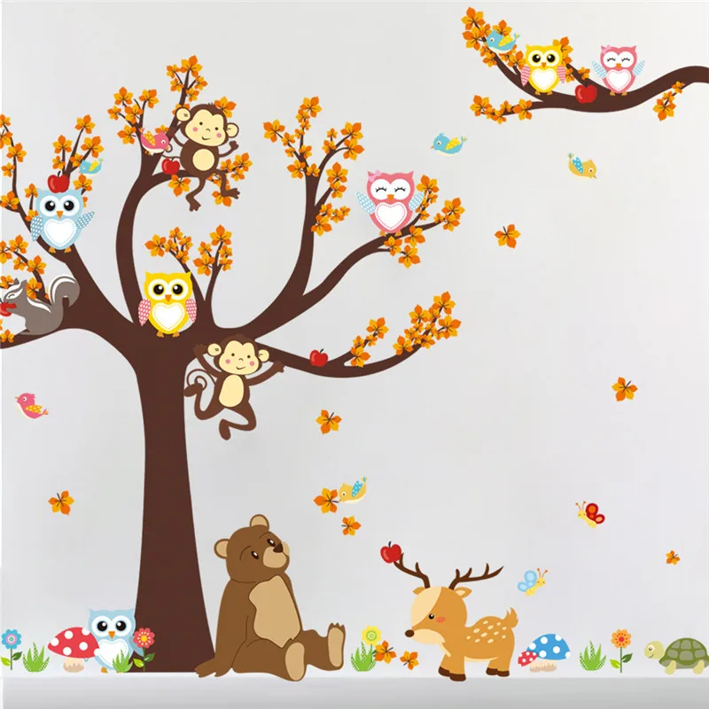 Cartoon Forest Tree Branch Animal Owl Monkey Bear Deer Wall Stickers For Kids Rooms Boys Girls Children Bedroom Home Decor Cartoon Forest Tree Branch Animal Owl Monkey Bear Deer Wall Stickers For Kids Rooms Boys Girls Children Bedroom Home Decor