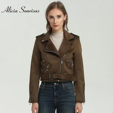 Женская куртка из искусственной замши, Женская коричневая кожаная куртка, Весенняя женская мотоциклетная модная уличная винтажная куртка AS0332