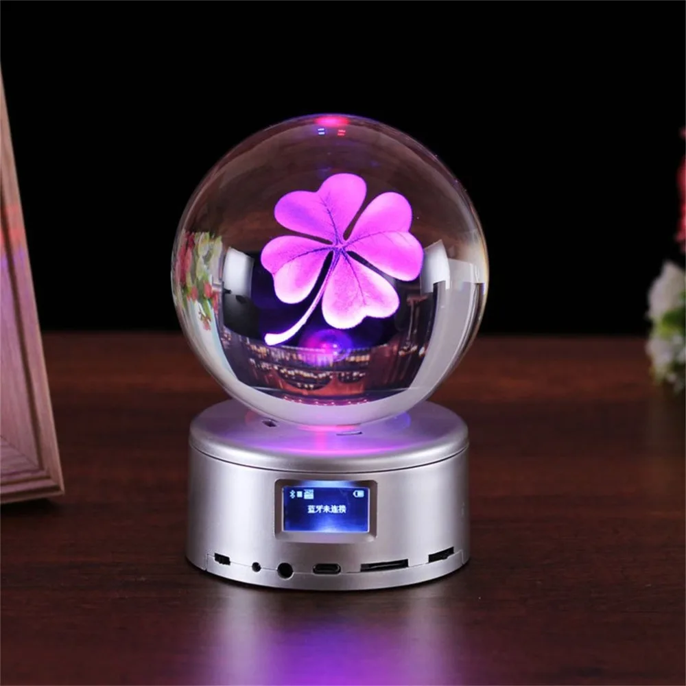 

New 80 mm Wireless Bluetooth Crystal Ball Music Box Rotate Bluetooth MP4 Base Remote Control Music Box For Valentine's Day