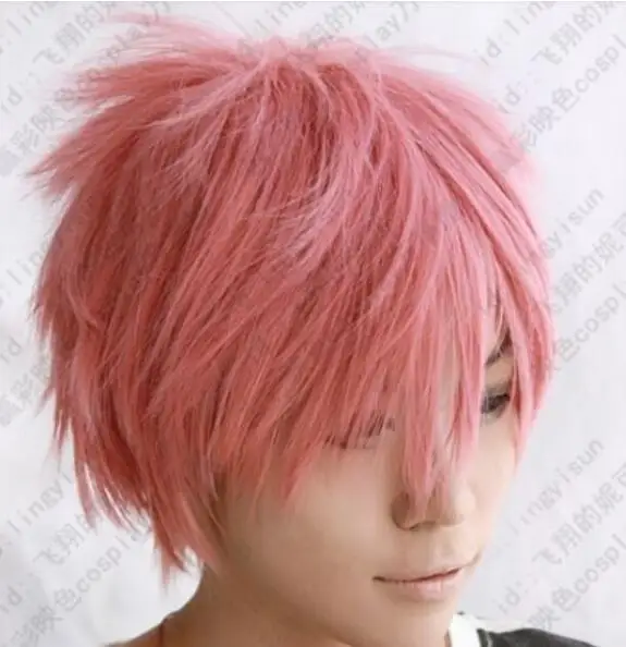 

fairy tail Natsu Dragneel short pink cosplay party wig AAAAAAAA Free shipping