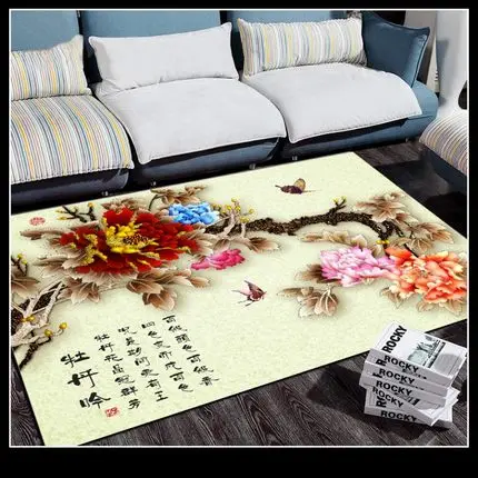 Китайский шарф с национальным узором большой Размеры ковры элегантный Пион 3D Rugs коврик для гостиной Спальня прикроватный коврик Омывается тонкий подушка с пейзажем