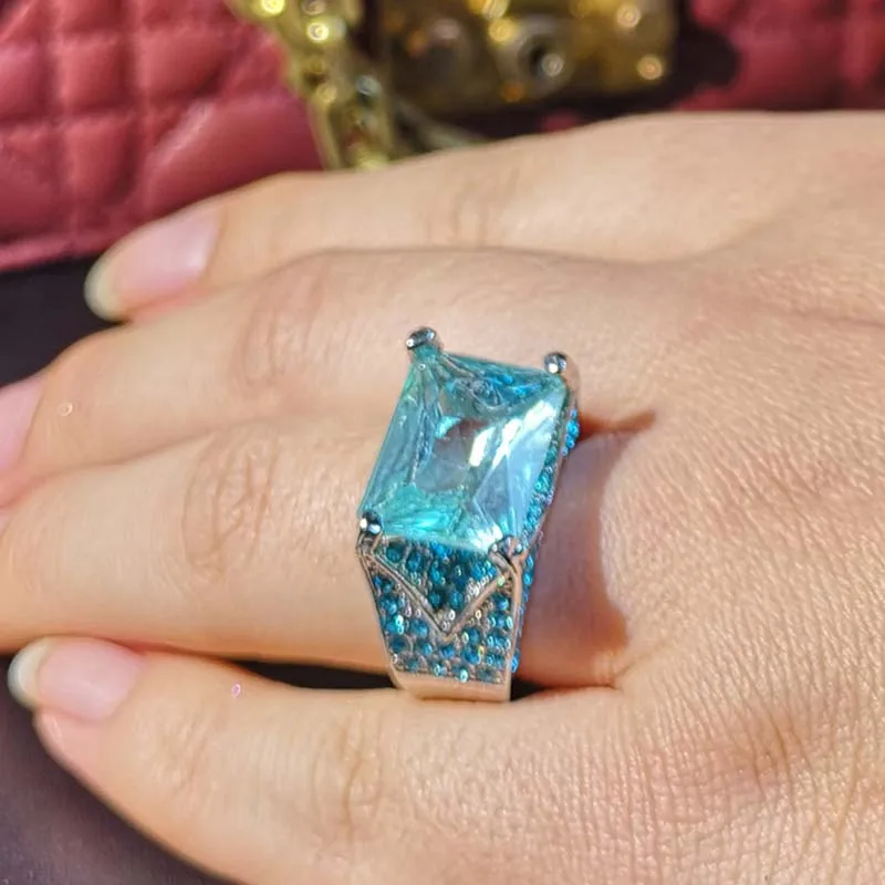 Принцесса большие кольца с синим камнем для женщин серебряные обручальные кольца кольцо с кристаллами Роскошные Ювелирные Изделия Bague Femme Man Anillos Mujer O5X874