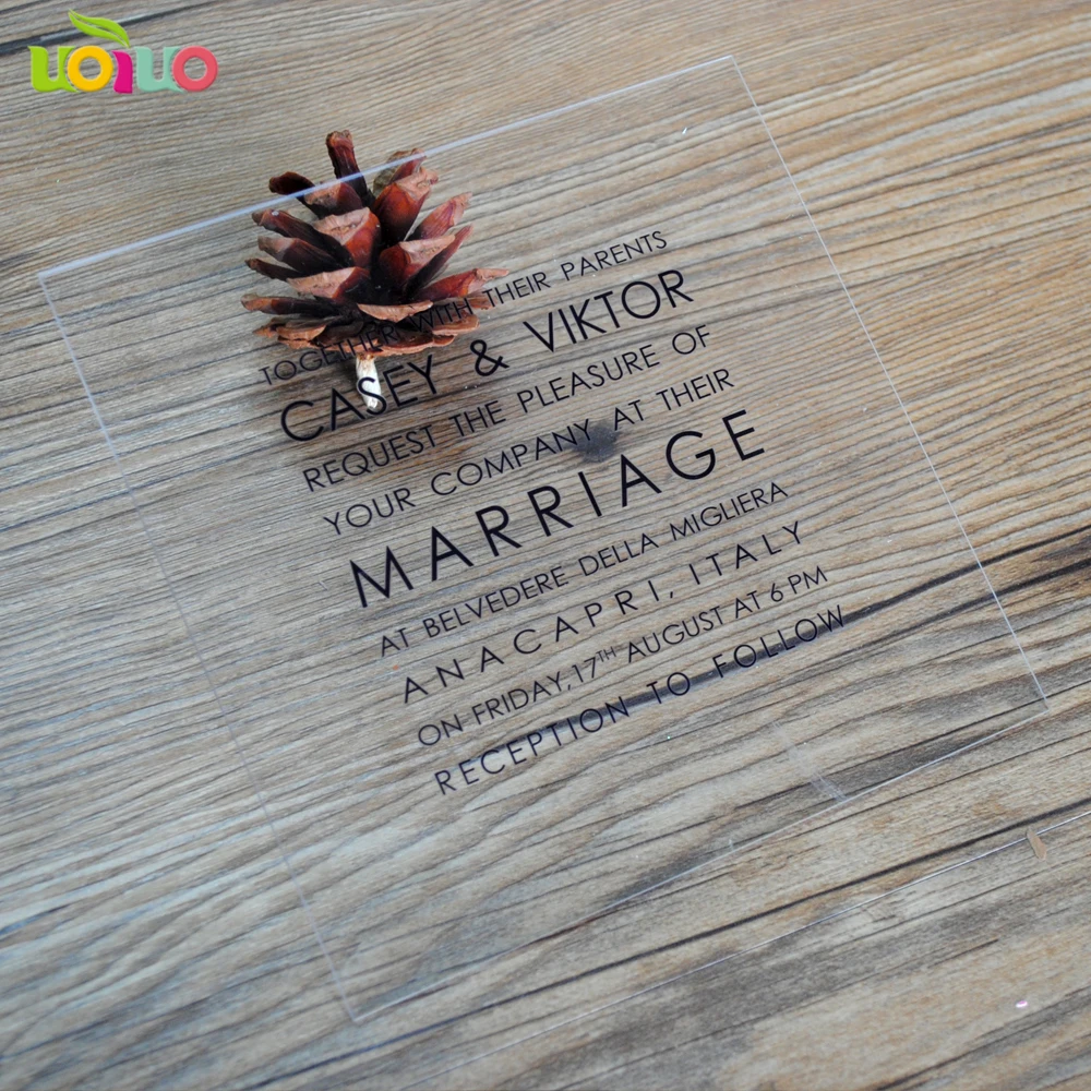  Beautiful clear wedding acrylic card personalize size laser cut invitation card with white words pr - 32914465691