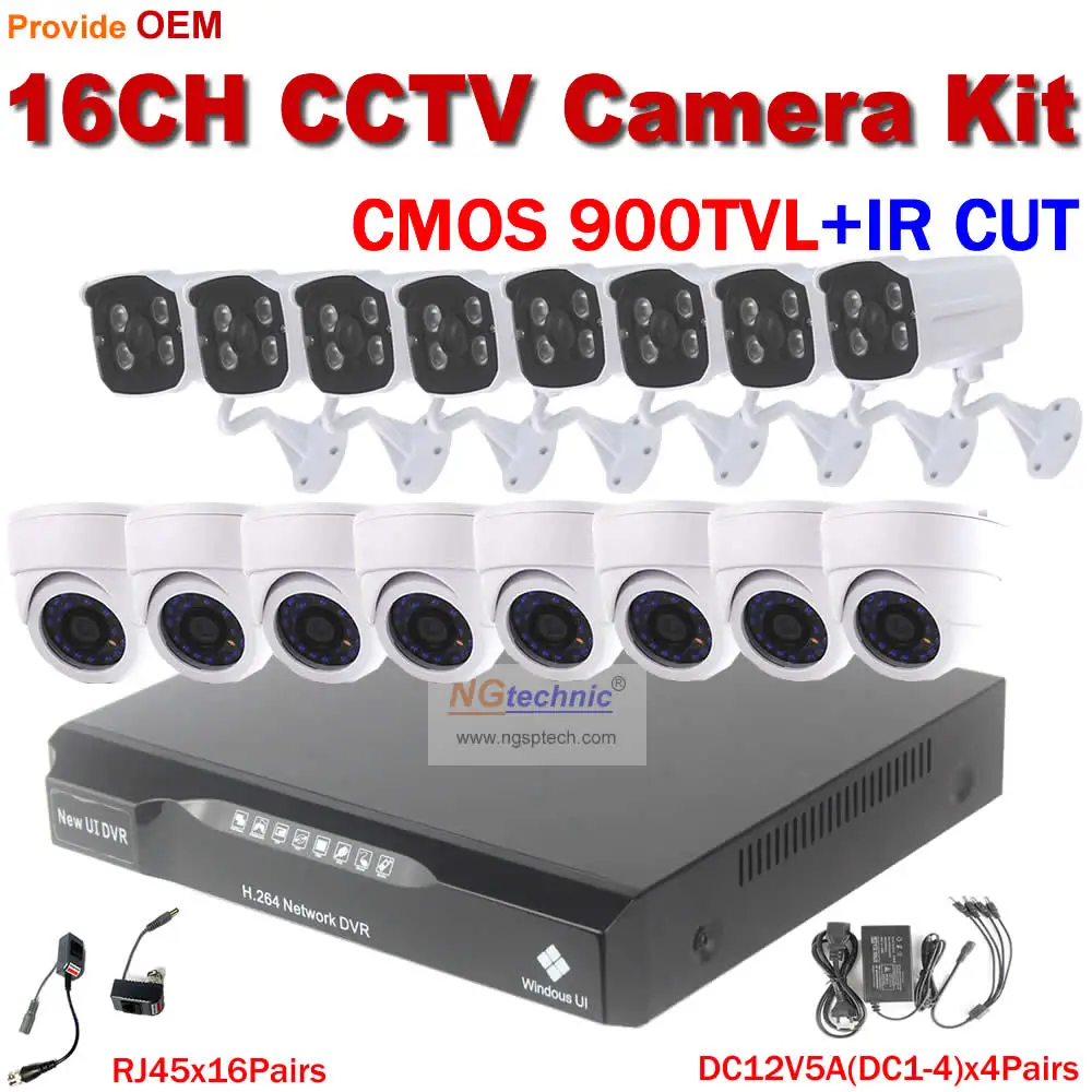 16 Channel 900TVL CMOS video Surveillance security Camera system h.264 CIF DVR Recorder 16ch CCTV dvr kit for home surveillance