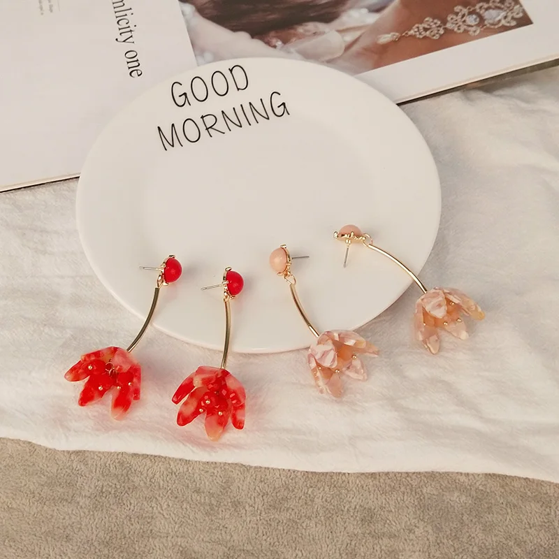 Vintage Fashion Flower Acetic Acid Acrylic Long Big Drop Earrings for Women Metal Dangling Acetate Resin Earrings Gifts Jewelry (1)