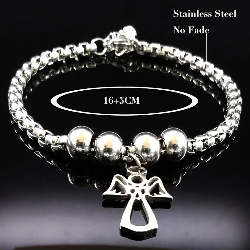 Мода Ангел серебряный цвет браслет из нержавеющей стали для женщин из нержавеющей стали бисерный браслет ювелирное изделие pulsera B61274