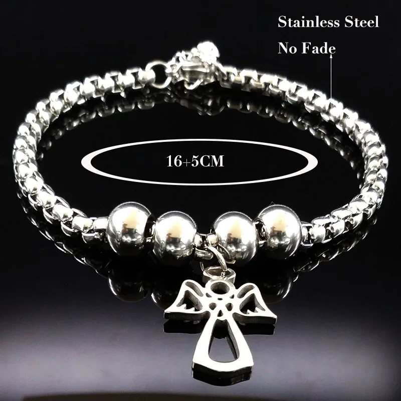 2018 Fashion Angel Silver Color Stainless Steel Bracelet for Women Stainless Steel Bead Bracelet Jewelry pulsera B61274