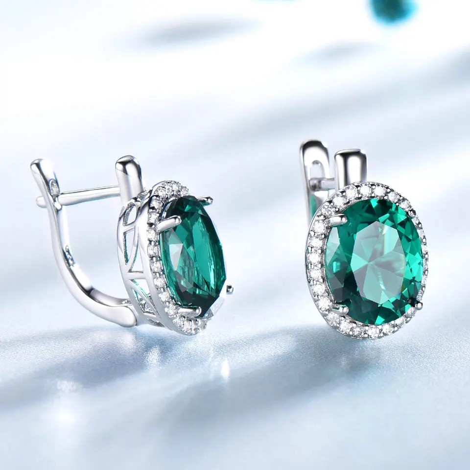 UMCHO Genuine 925 Sterling Silver Earrings Nano Emerald Gemstone Clip On Earrings For Women Engagement Wedding Gift Fine Jewelry