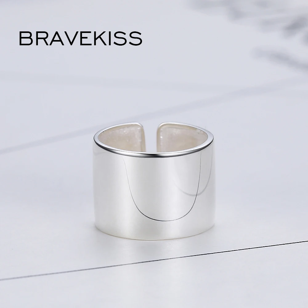 BEAVEKISS Big Classic 925 Sterling Silver Adjustable Wide Ring Finger Unisex Women Sample Open Ring Band Bijoux Jewelry BLR0329