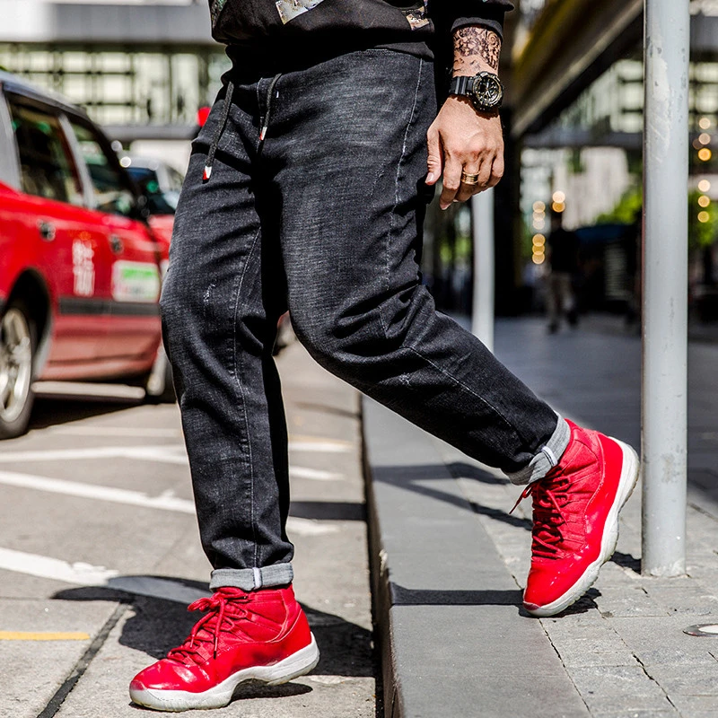 Jean Chaîne Plus Droit Coton Rayé Slim Avec En Loisirs Denim Lâche taille Pantalon Mode Homme Mâle Hommes Fg5wwq4