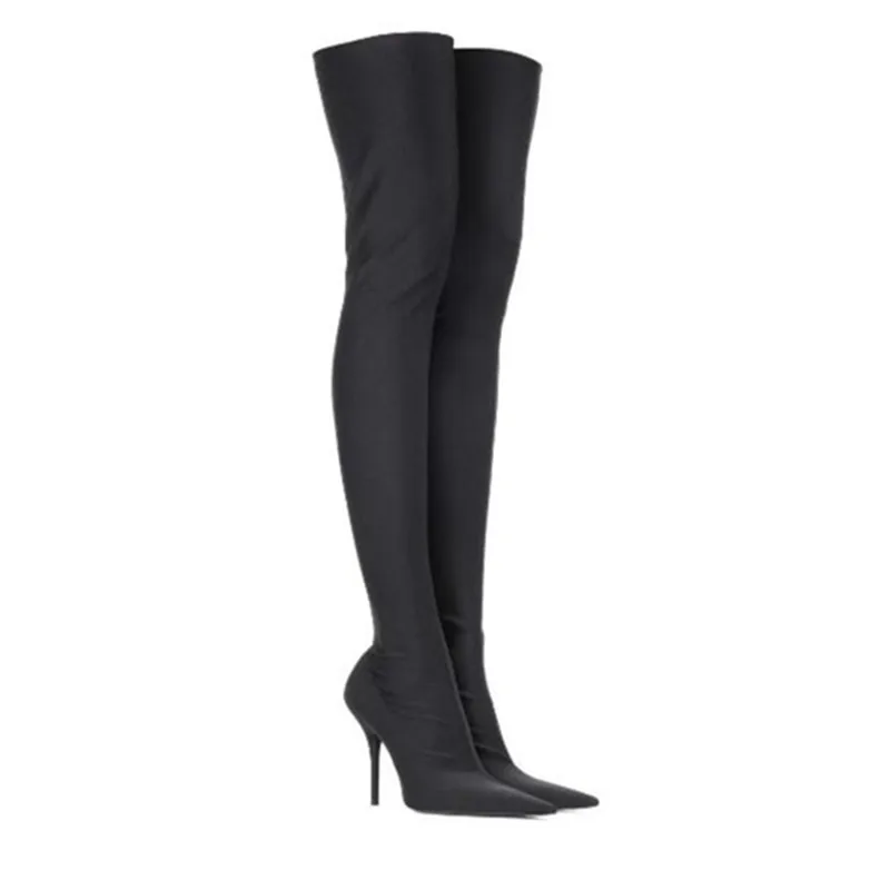 

Boots Women 2018 Autumn Over-the-knee High Heels Women Boots Sretch Fabric Slip- on Thin Heels Ladies Boots Zapatos De Mujer