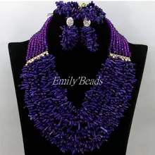 Довольно Африканский нигерийский Свадебный комплект ювелирных изделий фиолетовый кристалл смешивать коралловый Бусины Цепочки и ожерелья Set Свадебные украшения cj632